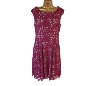 Vince Camuto Womens Sleeveless Lace Overlay Dress Size 6 Magenta
